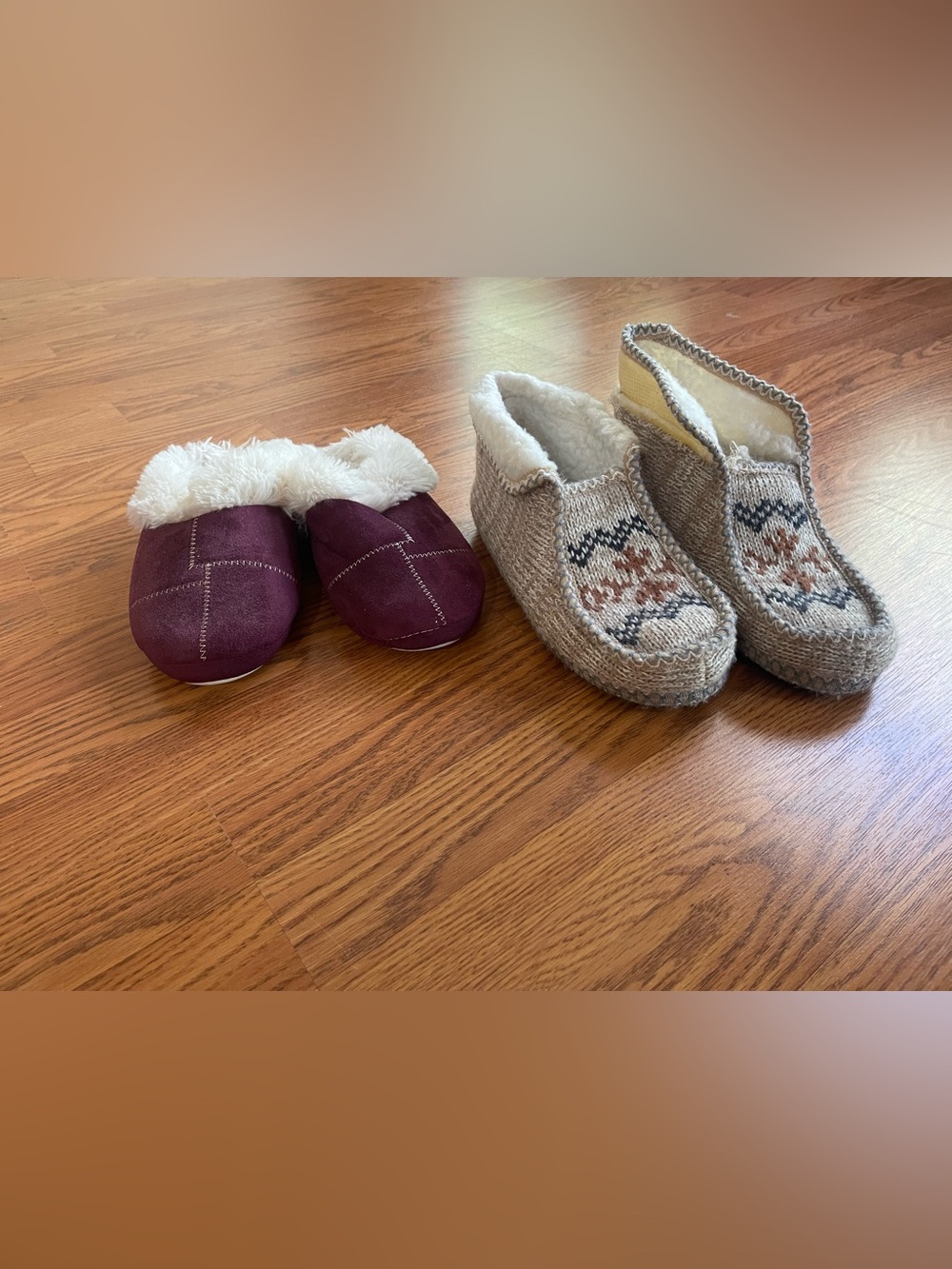 Cozy Slipper Bundle Lot Size 9/10 - IZOD Plum Scuffs & Gray Knit Booties (2 Pr)